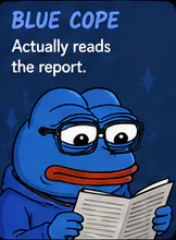 Blue Cope reading a report.
